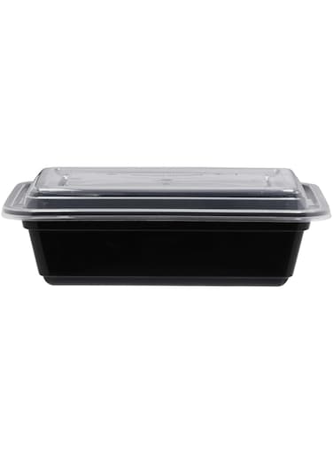 Packwell Black Base Rectangle Shaped Microwave Container with Clear Lid 150-Pieces, 24 oz Capacity, Black/Clear