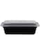Packwell Black Base Rectangle Shaped Microwave Container with Clear Lid 150-Pieces, 24 oz Capacity, Black/Clear