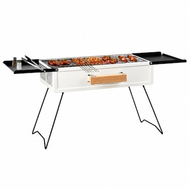 Portable Suitcase Charcoal BBQ Grill with Foldable Side Tables

