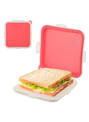 Reusable Silicone Sandwich Containers - BPA Free, Dishwasher Safe (Pink)