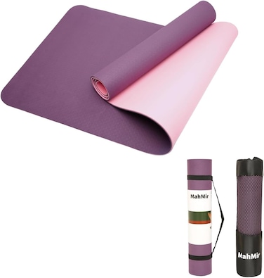 MahMir Yoga Mat Anti-Slip Exercise Mat with Carrying Bag Fitness Mat for Pilates 183CM*61CM*6MM Thickness for Woman Man Beginners Dark ( Purple + Pink )