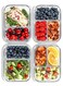 Fit Strong &amp; Healthy Glass Meal Prep Containers 2 and 3 Compartments (4 Pack, 35 oz/1050ml) - Glass Food Storage Containers with Lids, Glass Bento Box,Portion Control, Airtight,Oven Safe,Built in Vent