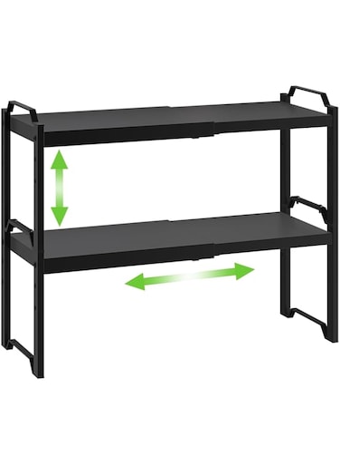 U-HOOME 2 Tier Expandable Cabinet Countertop Shelves, Spice Rack,Stackable Kitchen Shelves Organizers Cabinet Shelf Organizer Rack, Adjustable Counter Cupboard Pantry Organizer Shelf Rack Stand