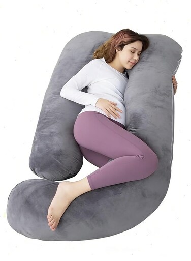 Pregnancy Pillow, G-Shaped Maternity Pillow for Sleeping, Full Body Pillow and Maternity Support with Replaceable and Washable Velvet Cover (Grey)