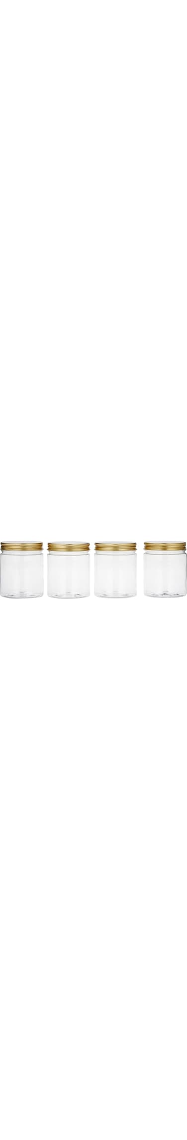 Round Pet Bottles and Jars with Gold Lid 4-Piece, 250 ml Capacity