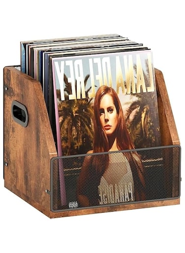TAYGUM Vinyl Record Storage, Vinyl Record Box Case Crate, Vinyl Record Album Holder, Desktop Metal &amp; Wooden LP Record Crate, Holds up to 60 Records