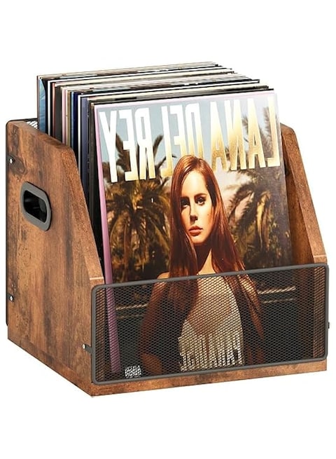 TAYGUM Vinyl Record Storage, Vinyl Record Box Case Crate, Vinyl Record Album Holder, Desktop Metal &amp; Wooden LP Record Crate, Holds up to 60 Records