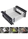 Arabest Extendable Over the Sink Stainless Steel Colander Fruits and Vegetables Drain Basket Adjustable Strainer Sink Washing Basket Dish Drying Rack (M, Black)