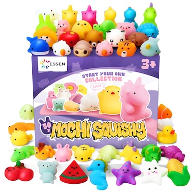 ESSEN Mochi Squishy Toys Set, Random 50 Pcs Squishies Cute Kawaii Squishy Toy Soft Stress Relief Fidget Toys Party Favors for Kids Boys Girls Goodie Bags Fillers Return Gifts for Birthday Party