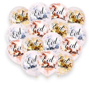 ESSEN 15 Pcs Eid Mubarak Decoration Balloons Set 5 Gold, 5 Rose Gold, 5 Silver Confetti Balloons for Eid al Fitr Eid al Adha Decor Party Supplies