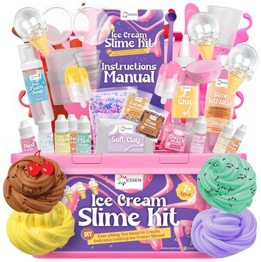ESSEN Ice Cream Slime Kit for Kids DIY Slime Making Kit Make Your Own Slime Icecream Set Toys for Kids Girls Boys Birthday Gift Toy DIY Fluffy Butter Slime Kits Arts Crafts Set with 33 Accessories