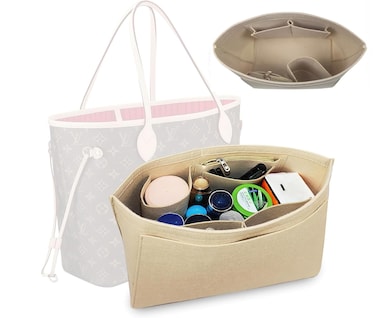 ESSEN Tote Bag Organizer Insert Large Multi-Pocket Felt Bag Organizer Insert Handbag Base Shaper with Zipper for Handbag Purse Travel Bags &ndash; Beige Large