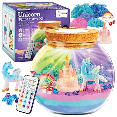 ESSEN Unicorn Terrarium DIY Craft Kit for Kids Girls with Light &amp; Remote