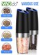 2PCS Electric Pepper and Salt Grinder Set, Pepper and Salt Grill, One-hand Automatic Operation, Adjustable Coarseness Grinder with LED Light Black 5.08*19.69CM
