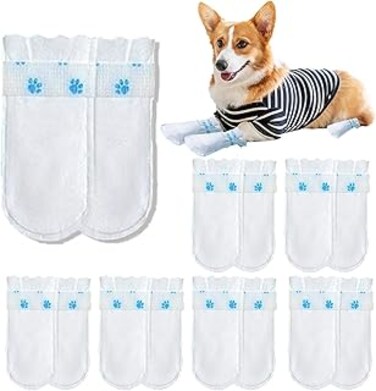 NALACAL Disposable Dog Booties, 12Pcs for Paw Protection Dog Feet, Covers Pet Shoes for Dogs, Paw Wound Recovery Protectors with 1 Roll Dog, Paw Bandage for Medium Small Dogs (Blue, 12 Pack)