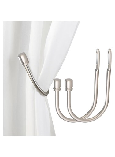 Arnorx 2 PCS Curtain Holdbacks, Metal Decorative Curtain Tiebacks with End Cap Finials, Wall Mounted Window Drapery Holdback Hooks for Living Room, Bedroom and More, Matte Brushed Nickel