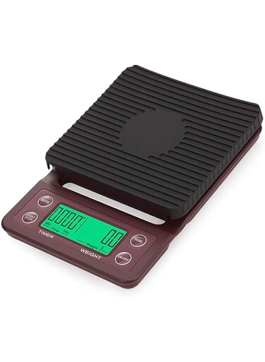 Inder Mini Digital Timer Coffee Scale 5kg/0.1g With LCD Display - High Precision Electronic Timer Drip Kitchen Scales for Kitchen/Home Use,Coffee/Food Weighing with Safety Silicone Pad (Brown)