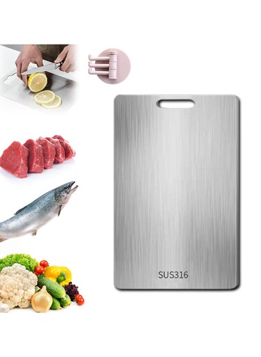 Stainless Steel Cutting Board for Kitchen &acirc;&euro;&ldquo; Heavy-Duty Chopping Board for Meat, Cheese, Vegetables, and Fruits (23 x 34cm)