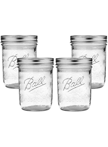 Ball Wide Mouth Mason Jars 16 oz Set of 4 Half Quart Mason Jars Canning with Lids For Canning Fermenting Pickling Decor Freezing Microwave And Dishwasher Safe
