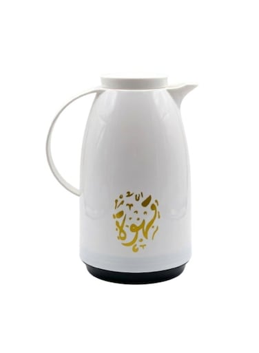Premium Vacuum Flask 1.0L Insulated Thermal Carafe with Pink Glass Refill Elegant Plastic Body Thermos for Tea, Coffee, and Hot Water Heat Resistant Handle &amp; Non-Slip Base