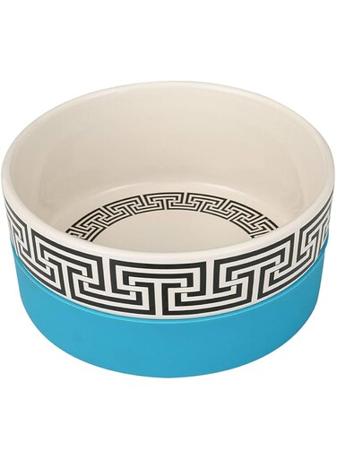Now House by Jonathan Adler for Pets Greek Key Duo Dog Bowl, Blue,Medium,FF16465