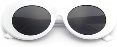 ShadesOnParty The Culture Classic's Sunglasses Cobain Oval Thick Frame Clout Goggles (White Frame + Grey Lens)