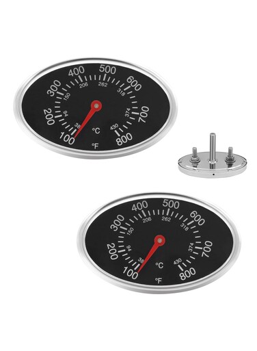 Universal BBQ Grill Thermometer Replacement, 2 Pack Grill Temperature Gauge - Accurate Oval Thermometer for Nexgrill, Grill Master, Charmglow, and More - Ideal Replacement Heat Indicator