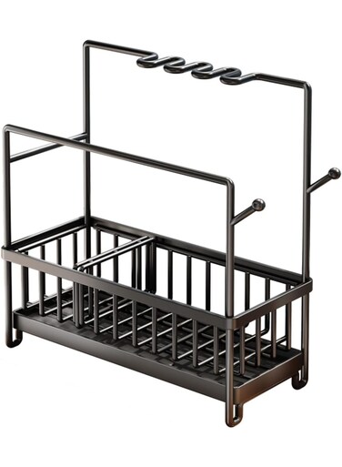 Kitchen Sink Caddy, Kitchen Sink Caddy Organizer with Detachable Brush Holder, Rustproof 304 Stainless Steel Sponge Holder for Kitchen Sink with Removable Drain Tray, Black