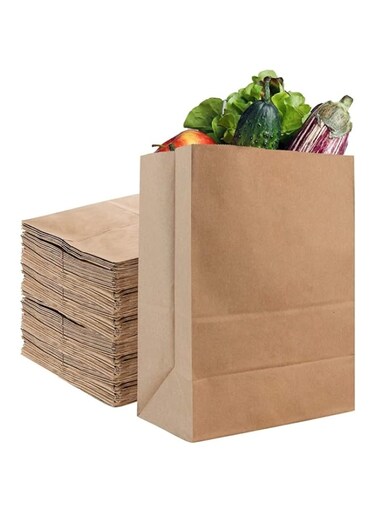 Khazna Kraft Brown Paper Bags 50 Pcs - Small Kraft Brown Paper Bags for Packing Lunch - Blank Kraft Brown Paper Bags for Arts &amp; Crafts Projects (32 * 18 * 11 cm)