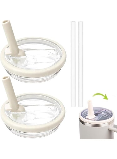 2 Pack 40 Oz Tumbler Flip Straw Lid Replacement Fit For Stanley Quencher Spill Proof Splash Resistant Tumbler Lids Reusable Tumbler Cover For Stanley Cup (Off-white)