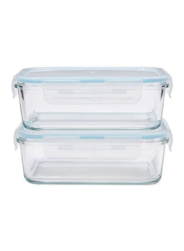 Boro Pro 2-Piece Rectangular Food Storage Container Set With Lid Blue/Clear 900ml