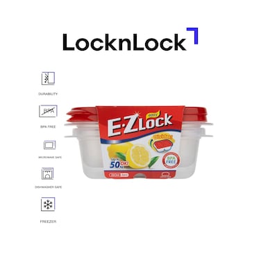 LocknLock EzLock 260ml Rectangular Food Storage Containers &ndash; Set of 2, Stackable &amp; Microwave-Safe