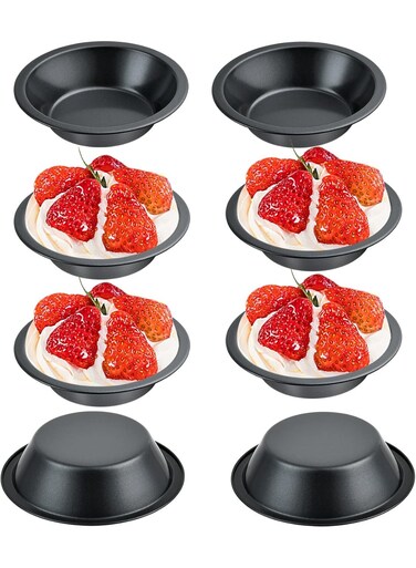 Mini Pie Pans, 8 pcs Reusable Round Pie Tins Nonstick Pie Plate, Carbon Steel Mini Tart Pan, Small Cake Baking Set for Pizza Bread Meat Dessert,Black