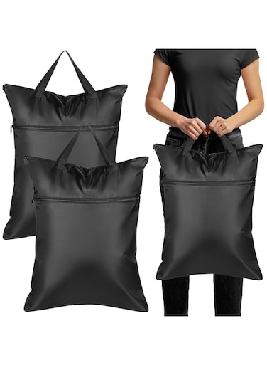 Kingdder 2 Pcs Travel Laundry Bags Wet Dry Bag Waterproof Hanging Laundry Hamper Heavy Duty Large Dirty Clothes Bag Washable Bathing Suit Workout Bag with Handles Zipper Pockets for Gym (Black)
