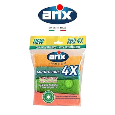 Arix Microfiber Utility Cloths with Antibacterial Treatment 4 pcs Multipack, Versatile Cleaning and Germ-Free Protection