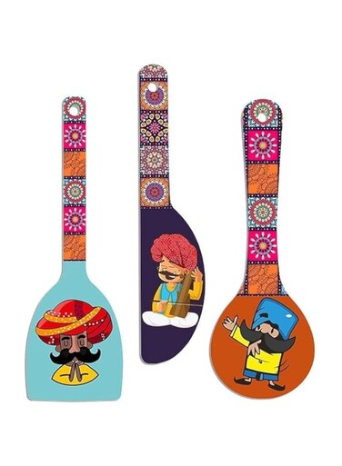 BPA&reg; Rajasthani Culture Wooden Wall Hanger Spoons for Home   Office   Living Room   Gift   Modern Decoration Items   Kitchen Wall Decor   Home Decor Hanging Items (WH_5012N), Set of 3