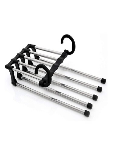 Pants Hanger Closet Organizer Non Slip Multi Layers Stainless Steel Adjustable Trousers Storage Rack Space Saving for Jeans Ties Scarves ,Black, TW32490