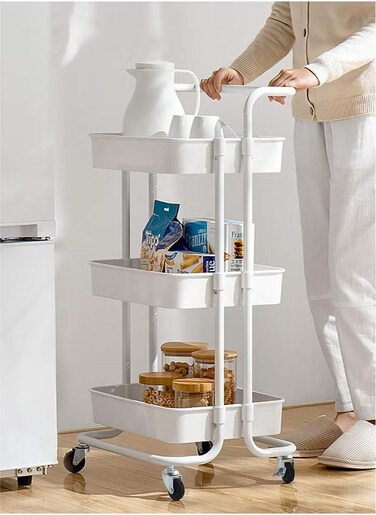 3-layer multifunctional trolley, used for bathroom, room, living room storage and toy storage. white