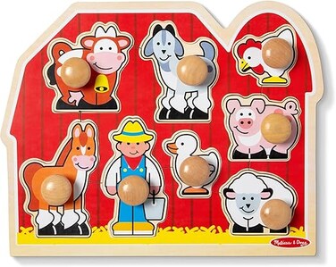 Melissa &amp; Doug Large Farm Jumbo Knob Puzzle &ndash; 8-Piece Extra Thick Wooden Puzzle With Jumbo Knobs, Matching Pictures Under Each Piece, Develops Fine Motor &amp; Visual Skills for Kids Ages 1+