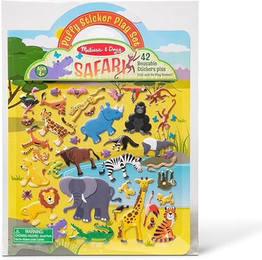 Melissa &amp; Doug Puffy Sticker Play Set &ndash; Safari Reusable Puffy Stickers &ndash; 42 Piece Safari Theme Fold-Out Double-Sided Background With Carry Handle for Kids Ages 4+, Creative, Mess-Free Adventure