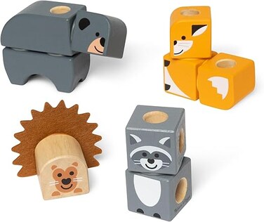 Melissa &amp; Doug Blockables Woodland Creatures Building Set, 56 Snap-Together Wooden Blocks With Felt Accents &amp; Wheels, Build Animals &amp; Trees, Ages 2+