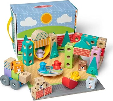 Melissa &amp; Doug Wooden Blockables Town Play Set &ndash; 73-Piece Magnetic Building Blocks With Houses, Shops, Vehicles &amp; Scenery &ndash; Educational Fine Motor Skills &amp; Creative Play for Kids Ages 3+, MD50278