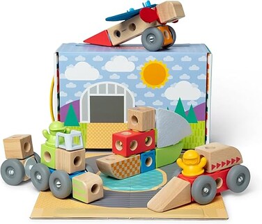 Melissa &amp; Doug Wooden Blockables Vehicles Play Set &ndash; 54-Piece Magnetic Building Blocks With Cars, Trucks, Road Pieces &amp; Scenery &ndash; Educational Motor Skills &amp; Creative Play for Kids Ages 3+, MD50277