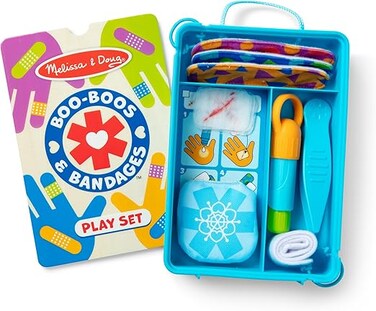 Melissa &amp; Doug Boo-Boos &amp; BandAges Reusable Play Set &ndash; 15-Piece Water-Activated First Aid Kit With Boo-Boos, BandAges, Tweezers &amp; Hot/Cold Pack for Kids Ages 3+, Screen-Free Creative Play