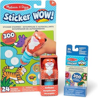 Melissa &amp; Doug Sticker WOW! Tiger Bundle &ndash; Sticker Stamper, 24-PAge Activity Pad, Mini Refill Pad &amp; 200 Stickers &ndash; Mess-Free Creative Fun for Kids &ndash; Ages 3+, MD50304