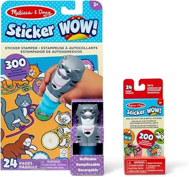 Melissa &amp; Doug Sticker WOW! &ndash; Cat Bundle (New Refill) &ndash; Mess-Free Sticker Stamper With Cat Activity Pad &amp; Refill &ndash; Creative Fun for Fine Motor Skills &amp; Imaginative Play for Kids Ages 3+, MD50306