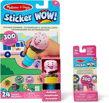 Melissa &amp; Doug Sticker WOW! &ndash; Ice Cream Bundle (New Refill) &ndash; Mess-Free Sticker Stamper With Ice Cream Pad &amp; Refill &ndash; Creative Fun for Fine Motor Skills &amp; Imaginative Play for Kids Ages 3+, MD50316