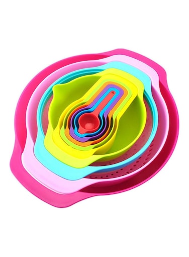 King 10-Piece Mixing Bowl With Measuring Cups And Spoons Set Multicolour 1.4kg