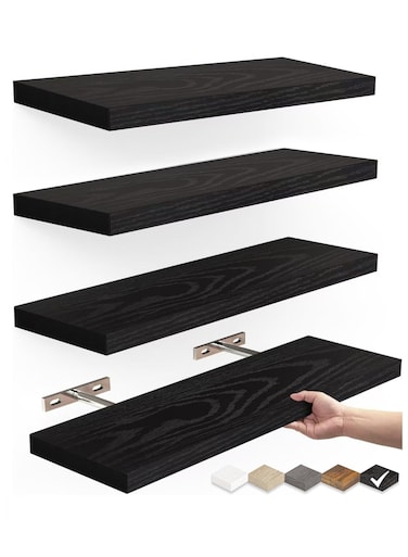 4-Pack Wood Wall Mounted Floating Shelves, Rustic Display Shelves, Home Storage Rack, Hanging Shelf, Bathroom Organizer Shelf for Home, Office