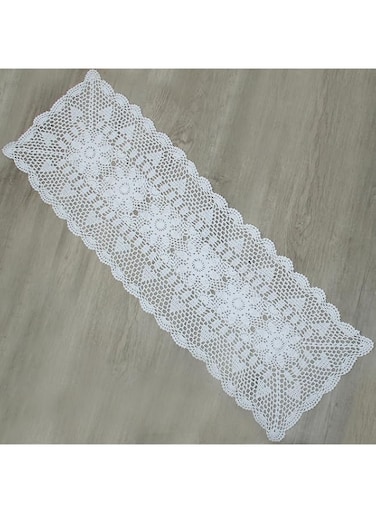 kilofly Handmade Crochet Lace Rectangular Table Runner 15 x 36 Inch, White